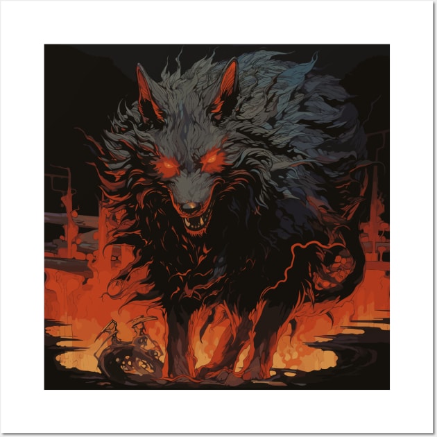 Black Wolf Demon Wall Art by Ray Crimson